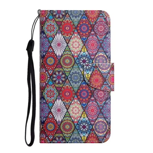 INCOVER Samsung Galaxy S23 FE Kunst Skinn Flip Deksel med Stropp & Lommebok - Kaleidoskop