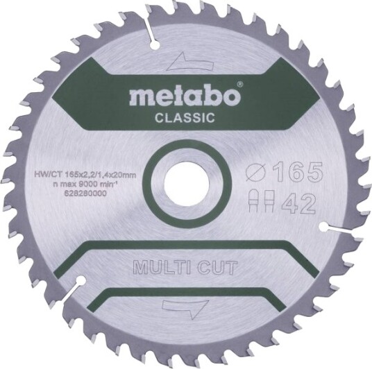 Metabo Multi Cut Classic 628280000 Sirkelsagblad 165 X 20 X 1,4 Mm Antall Tenner: 42 1 Stk 628280000