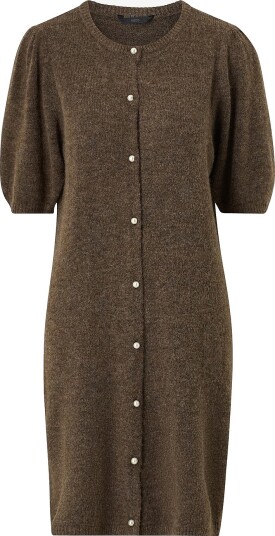 Ellos Collection Strikketkjole med perleknapper Brun