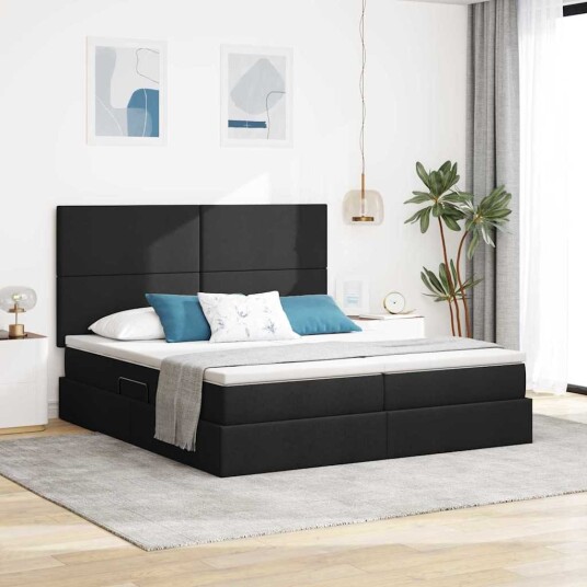 LED lagringseng med madrass Svart 180 x 200 cm Stoff LED lagringseng med madrass Svart 180 x 200 cm Stoff