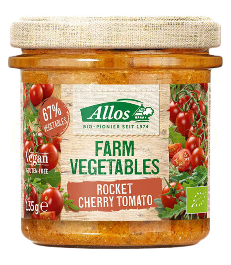 Allos Smørepålegg Rucola And Cherry Tomat Farm Vegetables 135g Allos Smørepålegg Rucola And Cherry Tomat Farm Vegetables 135g