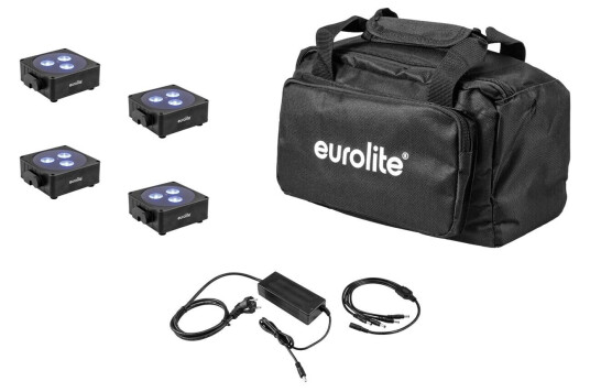 EuroLite Set 4x Akku Flat Light 3 Svart & Charger & Soft Bag EuroLite Set 4x Akku Flat Light 3 Svart & Charger & Soft Bag