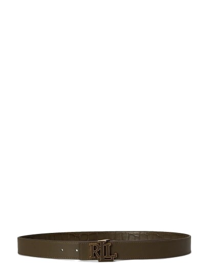 Lauren Ralph Lauren Logo Reversible Croc Embossed Belt Khaki green XS Lauren Ralph Lauren Logo Reversible Croc Embossed Belt Khaki green XS