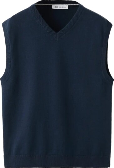 Mango Fine Knit V Neck Waistcoat Navy 9 10