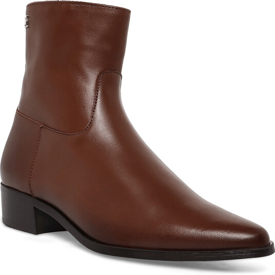 Tommy Hilfiger Leather Ankle Boot W Zip Brown 42