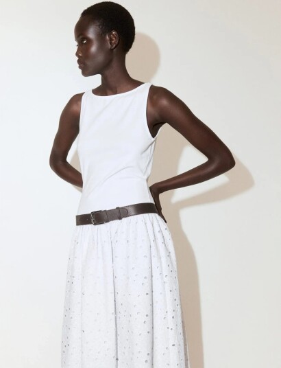 Mango A Line Dress With Broderie Anglaise Embroidery   White   XS