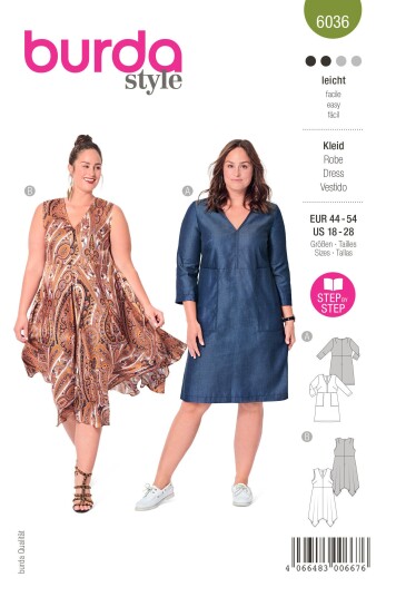 Burda 6036 - Kjoler EUR: 44-54, US: 18-28