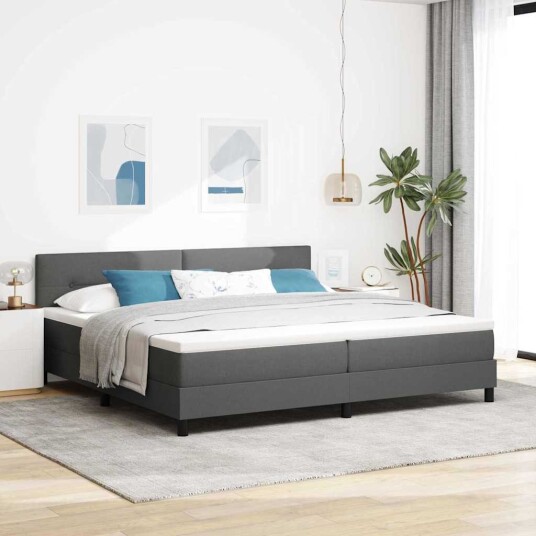 Box Spring Seng med Madrass Mørkegrå 200x200 cm Stoff
