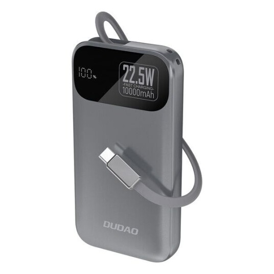 Dudao K31 10000 mAh Powerbank med USB-C Kabel 22,5 W Grå