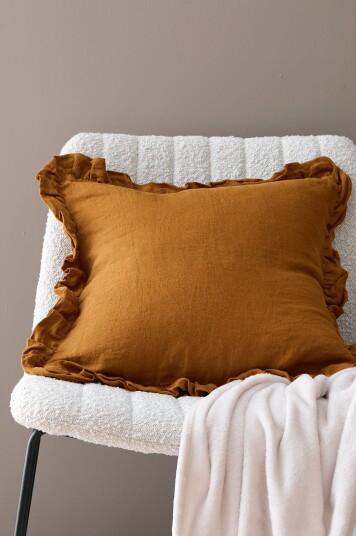 Ellos Home   Putetrekk Candice Frill i vasket lin   Gul