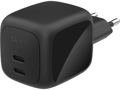 Belkin 67W GaN Dual USB-C Vegglader med Hurtiglading - Sort Belkin 67W GaN Dual USB-C Vegglader med Hurtiglading - Sort