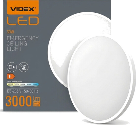 Videx 30W LED sensorlampe med nødlys  justerbar watt/CCT IP44 innebygd batteri   Kulør : Nøytral