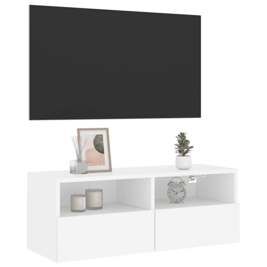 vidaXL Vegghengt TV-benk hvit 80x30x30 cm konstruert tre 8721012254527 vidaXL Vegghengt TV-benk hvit 80x30x30 cm konstruert tre 8721012254527