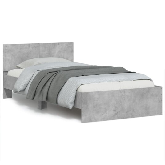  Sengeramme med hodegavl og LED-lys betonggrå 100x200 cm 8721012241527