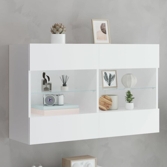 Vegghengt TV benk med LED hvit 98,5x30x60,5 cm