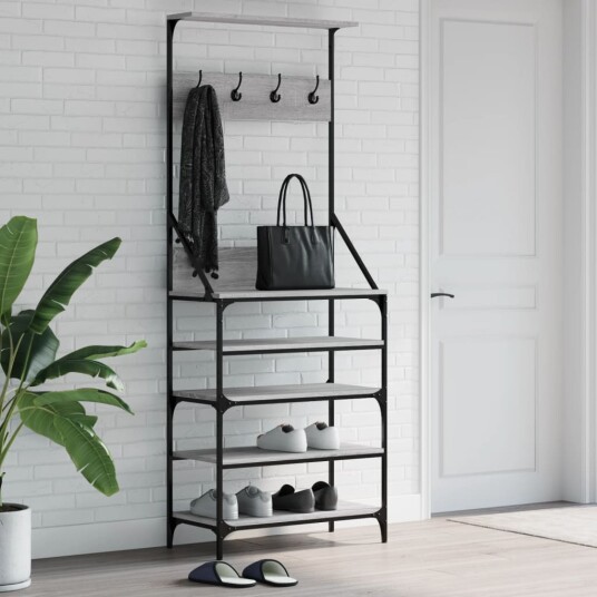Klesstativ med skooppbevaring grå sonoma 70x34x184 cm 8721012196575 Klesstativ med skooppbevaring grå sonoma 70x34x184 cm 8721012196575