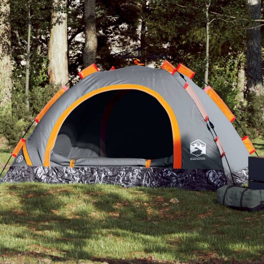 Campingtelt 4 personer grå og oransje hurtigutløser Campingtelt 4 personer grå og oransje hurtigutløser