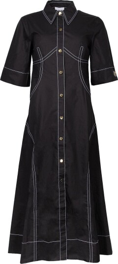 Ganni Organic Cotton Poplin Midi Shirt Dress BLACK 32 Ganni Organic Cotton Poplin Midi Shirt Dress BLACK 32
