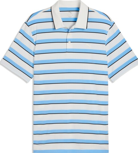 Puma Cloudspun Stripe Polo Golf pologenser herre Warm White Team Light Blue XX Large