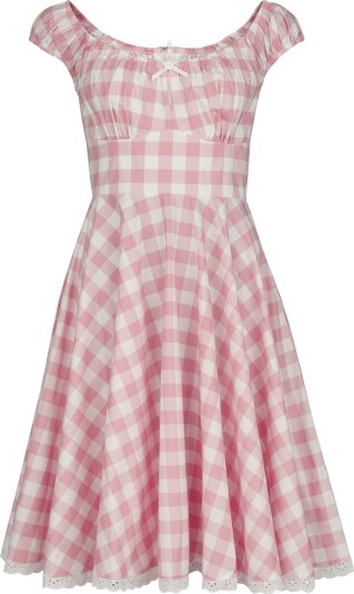 Hell Bunny Rockabilly Middellang kjole Cindy Kjole XS til XL Damer rosa hvit