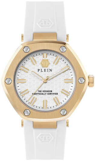 Philipp Plein Dameklokke PW1BA0123 The Hexagon Hvit/Gummi Ø38 mm