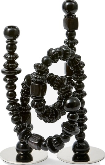 POLSPOTTEN Candle Holder Beads BLACK L33X W12X H38 cm