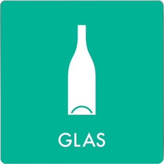 Skilt Affaldspiktogram Glas 12X12 Cm Aluminium Turkis/Hvid