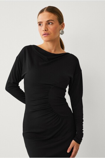 Mango Kjole Dress Frunci Svart Mango Kjole Dress Frunci Svart
