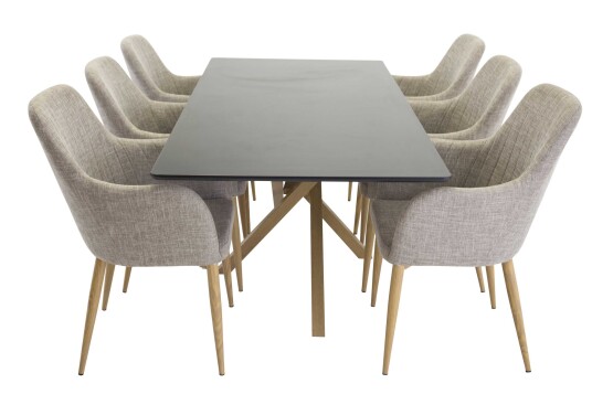 Venture Design Piazza & Comfort spisegruppe Svart/grå 6 st stoler & bord 180 x 90 cm