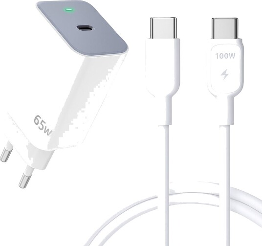 SiGN Hurtiglader for bærbar PC 2xUSB-C og 1xUSB med USB-C-kabel, 2m Hvit