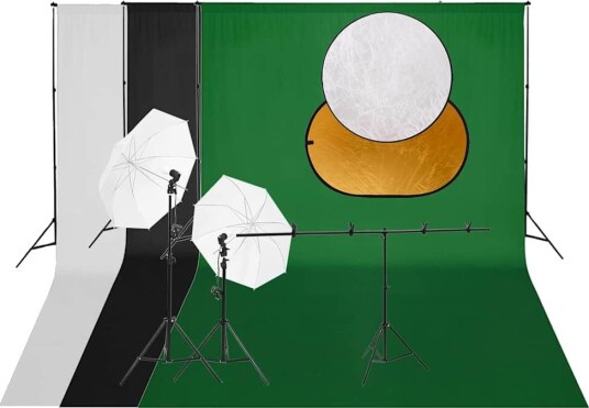 vidaXL Fotostudiosett med lyssett, bakgrunn og reflektor