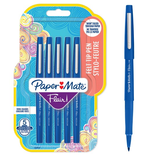 Paper Mate Flair Felt Tip Pens Medium Point 0.7mm Blå 5 Count Paper Mate Flair Felt Tip Pens Medium Point 0.7mm Blå 5 Count