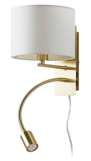 Lindby Messingfarvet vegglampe Florens m LED-leselampe