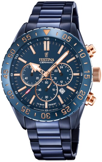 Festina Herreklokke F20576 1 Ceramic Blå/Stål Ø44 mm Festina Herreklokke F20576 1 Ceramic Blå/Stål Ø44 mm