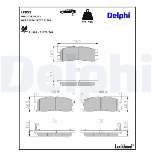 Bremseklosser sett DELPHI LP955