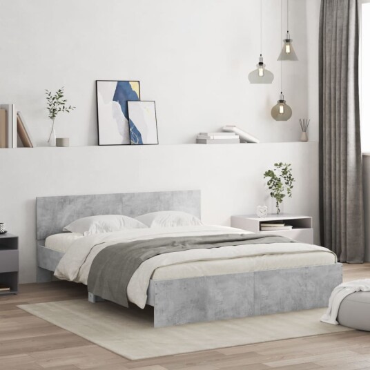vidaXL Sengeramme med hodegavl betonggrå 140x200 cm 8721012247031