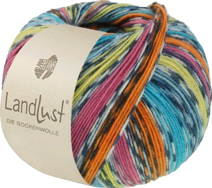 Lana Grossa Landlust Sockenwolle Garn 825 Orange Pink Pistachio Turkis Petrol Blue Raw White Mørkegrå