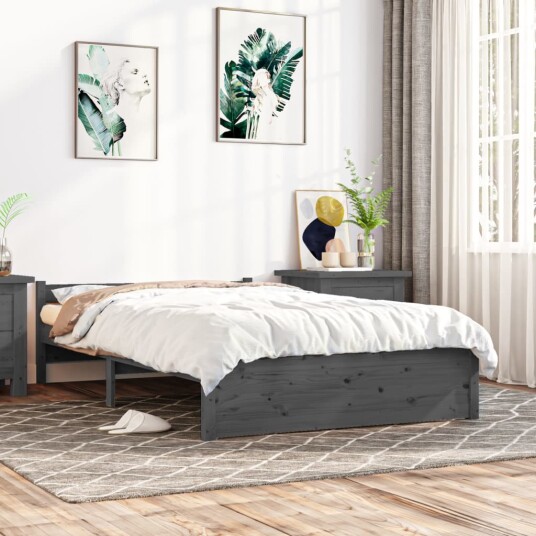 vidaXL Sengeramme grå heltre 135x190 cm 4FT6 Double