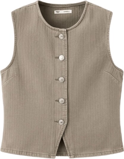 Mango Teen Striped Denim Gilet   Khaki green   S