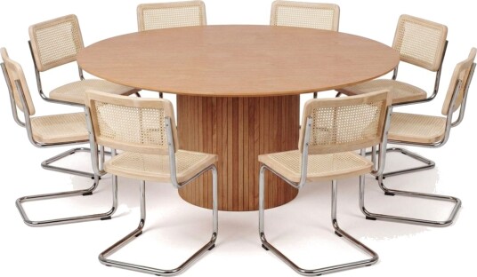 Kopparbo spisegruppe rund 180 cm eik med 8 Build spisestoler Eik
