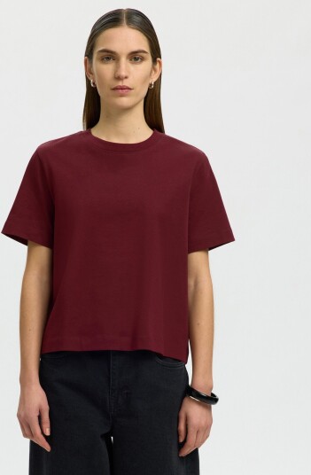 Selected Slwessential Ss Boxy Tee Noos   Burgundy   XL