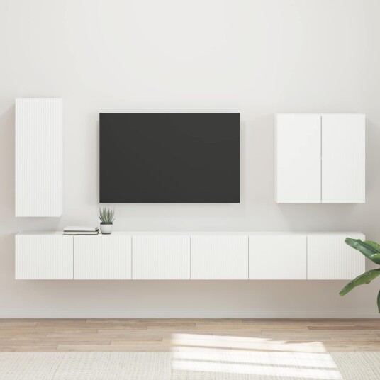  TV vegghyllesett Veggmontert 6 pcs Hvit