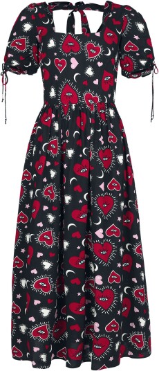Hell Bunny Lang kjole - Kate heart kjole - XS til 4XL - Damer - svart-rød