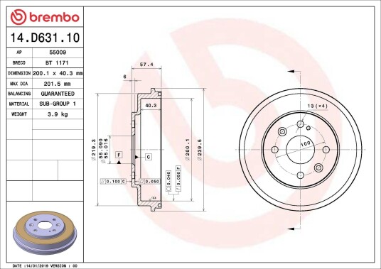 Bremsetrømmel BREMBO 14.D631.10