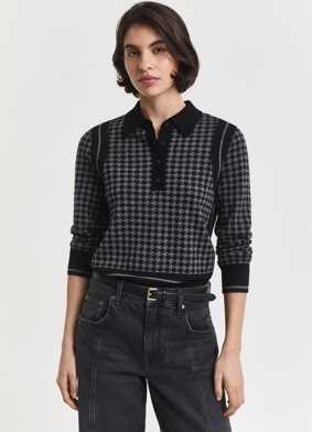 Gant Pologenser i jacquard i merinoull BLACK XXL Gant Pologenser i jacquard i merinoull BLACK XXL