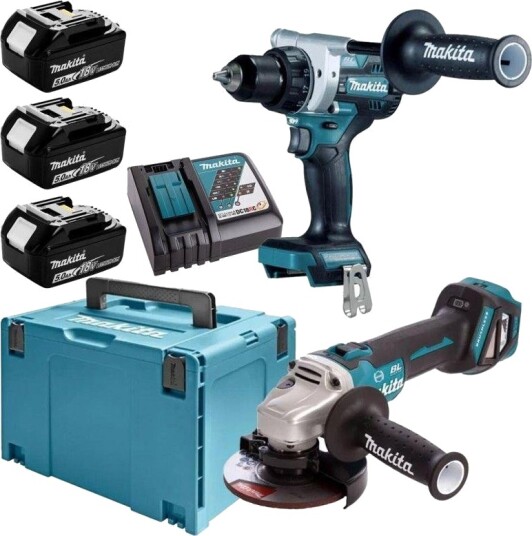 Makita 18V Kombisett med 3x5,0Ah Batteri og Makpac DLX2544TJ Makita 18V Kombisett med 3x5,0Ah Batteri og Makpac DLX2544TJ