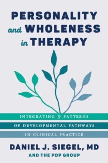 Personality and Wholeness in Therapy Personality and Wholeness in Therapy