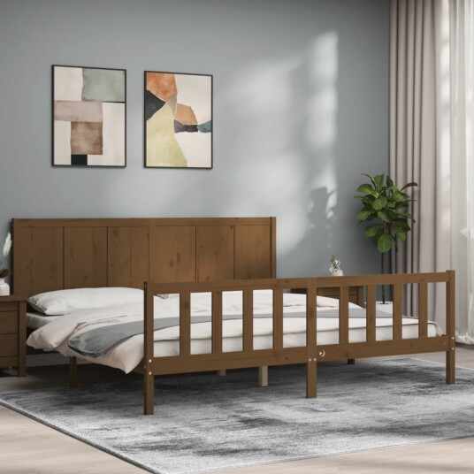 vidaXL Sengeramme med hodegavl honningbrun 200x200 cm heltre