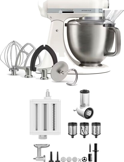 Kitchenaid Artisan Plus kjøkkenmaskin med tilbehørspakke 4,7 liter porcelain white