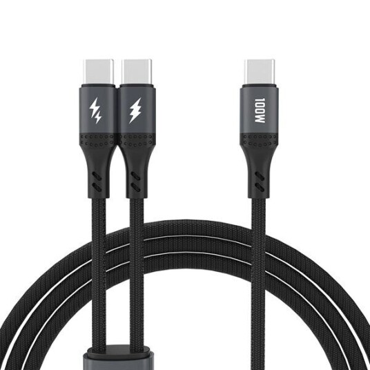 Dudao 2in1 USB-C-kabel 100W 1xUSB-C til 2xUSB-C 1,2 m Svart